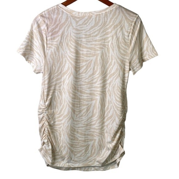 Isabel Maternity Zebra Print  Shirred V-Neck Short Sleeve Tee Top T-Shirt Beige - Picture 6 of 14